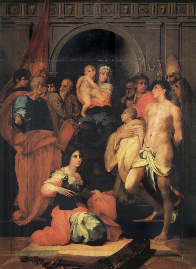 The Madonna enthroned, with ten holy